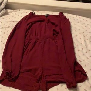 Burgundy Red Short Long Sleeve Romper
